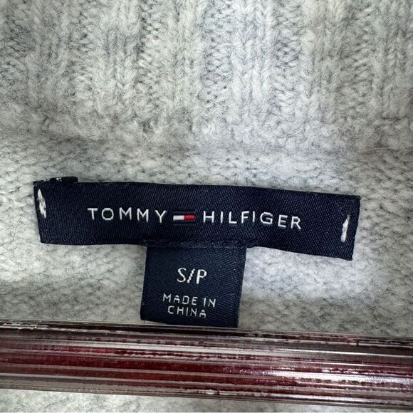 Tommy Hilfiger Logo Patch Varsity Sweater Grey Small Wool Blend Quarter Zip - Picture 9 of 12